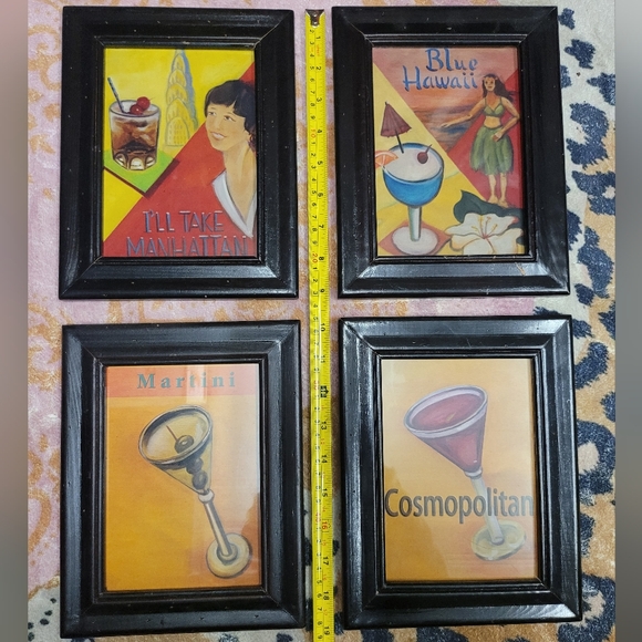 Vintage Cocktail Art Reprints in Wood Frames, Set Of 4 - Picture 4 of 9